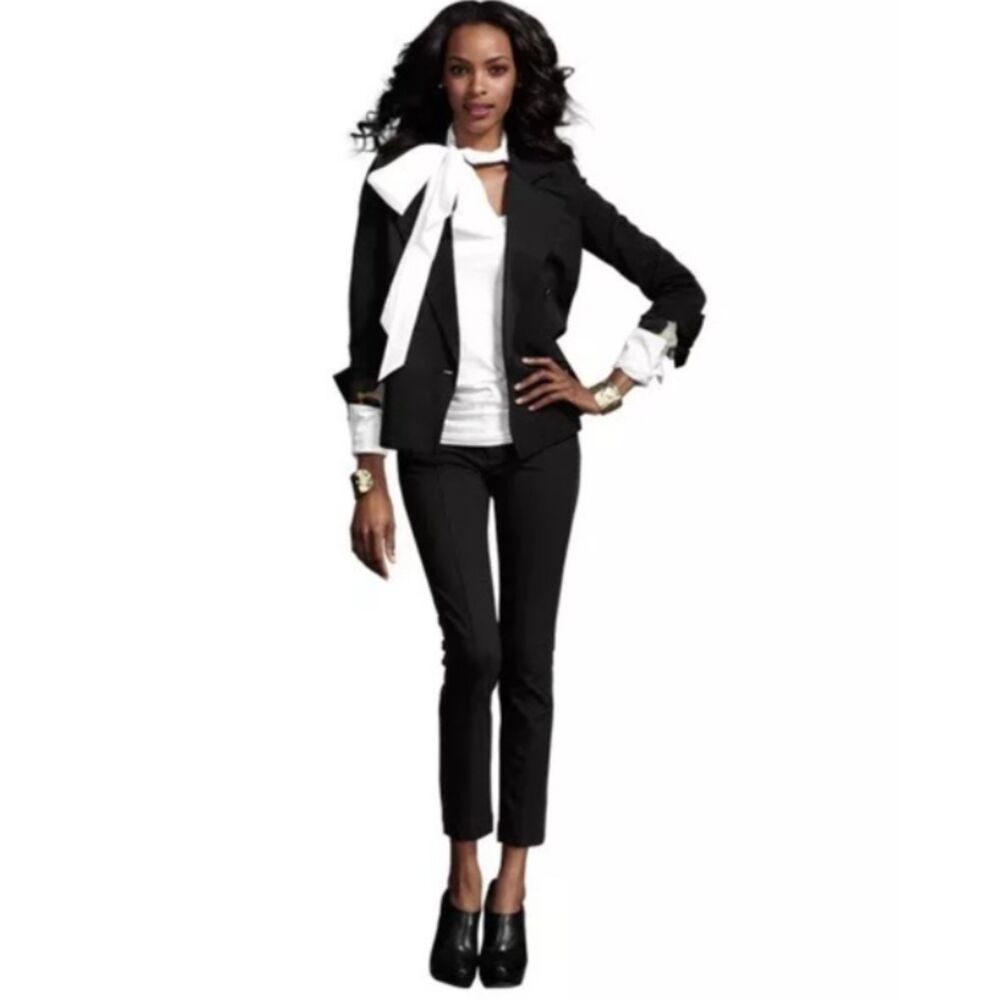 Cabi Take a Bow White Long Sleeve Pullover Statement Neck Bow Blouse S (Stain)